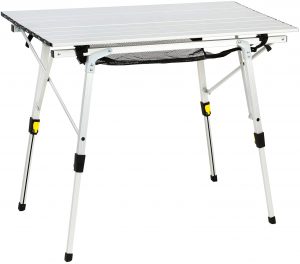 PORTAL Outdoor Folding Portable Picnic Camping Table with Aluminum Legs Adjustable Height Roll Up Table Top Mesh Layer